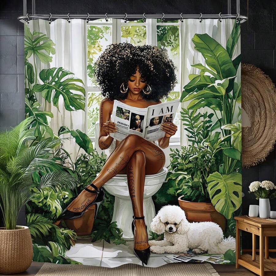 复古女士浴室浴帘优雅涤纶防水装饰 60x72 英寸防水浴帘可机洗 66x72 英寸柔软浴室浴帘套装带 12 个挂钩 36x72 英寸速干浴帘浴室装饰 - 綠色 1 - 查看 1