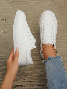 Women's Fashion Ins-Style Flat Platform Shoes, Lace-Up Low-Top Striped Pattern Casual Sneakers, Suitable For Campus, Student, Daily Commute, Outdoor And Other Occasions