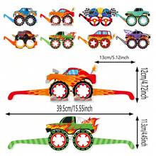 8pcs Off-Road Racing Theme Paper Photo Glasses, Monster Truck Pattern Face Decoration, Birthday Party Photo Props, Car Show Themed Decorations, Styling Decorations, Add Party Atmosphere Supplies