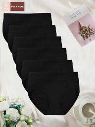 6pcs/Pack Plus Size Women's High Waist Solid Color Elastic Comfortable Briefs