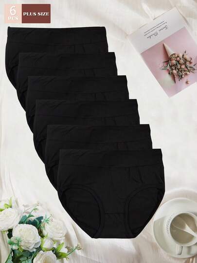 6件装加大码女式高腰纯色弹力舒适内裤