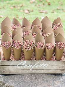 30孔婚礼纸屑锥支架，用于婚礼装饰牛皮纸盒、婚礼托盘纸屑、婚礼纸锥支架、婚礼庆典派对装饰用品、户外婚礼干花纸屑礼品包装用品，不包括纸锥和玫瑰碎片 - 淺色木紋 - 查看 9