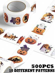 500pcs/Roll Pumpkin & Ghost Stickers, Funny DIY Decor For Notebook, Laptop, Cup, Planner, Envelope, Halloween Decoration - Multicolor - View 1