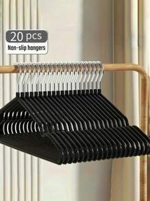 20/10 Piece Pack, Non-Slip Heavy Duty Hanger, (15.75" X 7.87"), Black Non-Slip Heavy Duty Hanger, Bedroom Supplies, Storage Supplies, Bedroom And Wardrobe Quality Storage Solution - No Strenuous Hanging, Space Saving Design, Perfect For Life
