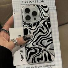 Wave Ripples 1pc Feather Texture IMD Lens Protection Anti-Drop Black Ripple Design Phone Case, Personalized Compatible With IPhone 16 ProMax/15/14Plus/13/12/11 Waterproof Shockproof Scratch Resistant - Lông vũ nhỏ - Xem 5