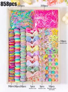 153/858/861/908 件粉彩可爱女孩公主发饰套装，包含薄纱蝴蝶结发夹、水钻蝴蝶发夹、多色纹理蝴蝶结发夹、薄纱水钻蝴蝶发夹、雪纺花发夹、仿花发夹、薄纱蝴蝶结发带、星星 BB 夹、迷你爪夹和多色细发带和发圈，适合女孩日常、派对、外出，打造甜美可爱的造型