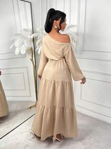 AIJ Amarilo Damen elegantes Crop Top mit einem Schulterausschnitt und langem Arm sowie langes Rock mit gestuftem Saum, 2-teiliges Set für Herbst/Winter, Lässig Urlaubs-Outfit