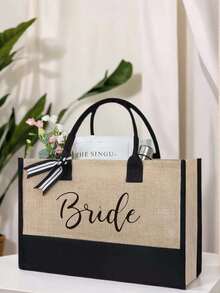 Bridal Printed Beach Tote Bag For Women, For Beach Accessories, Canvas Tote Bag,Suitable For Wedding, Birthday, Holiday, Back To School Gifts, Teacher Gifts,Is A Great Gift For Women, Mom, Teachers, Friends, Bridesmaids