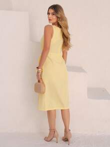 Women's Dress With Sophisticated Fit And Front Knot Knot Knot At The Front - 奶油黃 - 查看 2