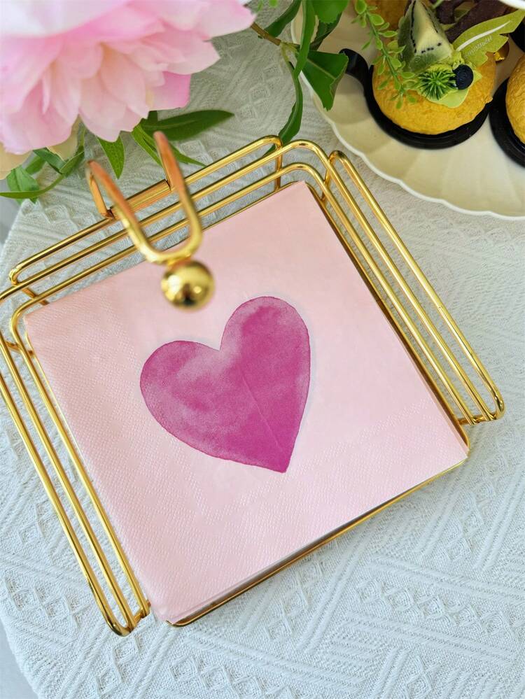 20/50pcs Pink Heart Printed Party Napkins, 13inch*13inch/33cm*33cm, Disposable Wedding Valentine's Day Printed Tissue Paper, Restaurant Hotel Holiday Decor Placemats, Party Supplies