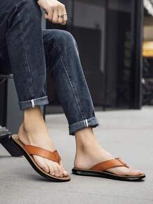 Dép xỏ ngón đế bằng thời trang nam mới cho kỳ nghỉ bãi biển, dép xăng đan dùng được trong nhà và ngoài trời, mùa hè - Màu vàng nâu - Xem 7