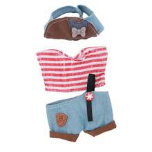 Latzhosen-Set mit Haarzubehör, Umhängetasche, Schuhe (ohne Plüschpuppe, nur Kleidung und Accessoires)