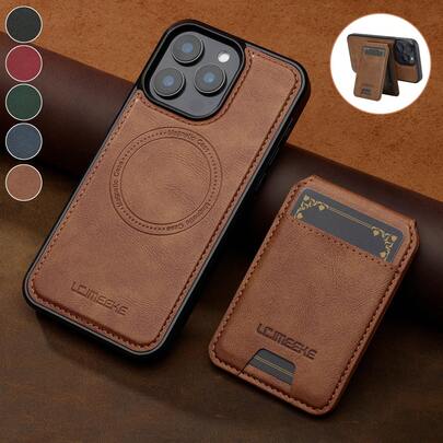 OUKNOEO Detachable Magnetic Wireless Charging Faux Leather Phone Case, Compatible With IPhone 17 Air 16e 15 14 13 Pro Max S26 S25 Edge S24 Ultra Plus A37 A57 Pixel 10 9 8 7, With Card Holder, 3 Card Slots, Anti-Theft Card Pocket