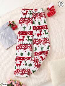 Mädchen modische und lässige Weihnachts-Plüsch-Muster bedruckte Hauskleidung Hose, weich, warm und bequem, gerade geschnittene Hose, sehr geeignet für Winterfeste, Partys und Zusammenkünfte
