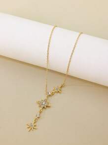 1pc Fashionable Octagram Pendant Necklace For Women, Micro-Inlaid Full Diamond, Luxury Choker Necklace Accessory