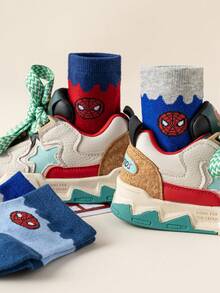 5 đôi tất trẻ em, thiết kế siêu anh hùng, tất cao đến bắp chân cho bé trai và bé gái, kiểu hoạt hình Hàn Quốc, tất mùa thu đông, tất Marvel - Nhiều màu - Xem 5