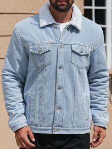 Autumn/Winter Thick Fleece Lined Regular Denim Jacket, Dual Layer Warm Casual Denim Top, Fashionable Street Style