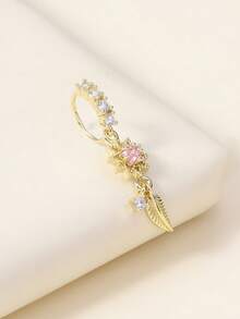 1pc Gold & Pink Heart Tassel Long Nose Ring, For Daily Wear - Gold - View 4