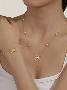 1 Peça de Colar Design de Nicho Ins, Colar e Pulseira com Laço e Borla, Uma Corrente de Clavícula Famosa na Internet, Elegante e da Moda, Adequada para Senhoras Usarem no Dia a Dia e em Festas.