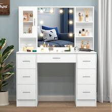Large Dressing Table With Dimmable LED Mirror And 7 Drawers Makeup Vanity Desk - White - View 6
