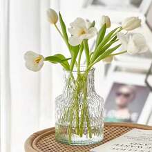 1pc Vintage Textured Glass Vase - Wide Mouth Flower Bouquet Container & Hydroponic Plant Display - Transparent Table Centerpiece For Home/Wedding Decor - Farmhouse Dining Accent, Boho Chic Shelf Styling, Rustic Wedding Reception Essential, Minimalist Living Room Decor, Water Culture Planter Home Decor Flower Vase - dày lên - Xem 9