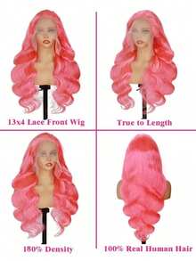 13X4 Pink Lace Front Wig Human Hair Pink Wigs Human Hair Body Wave Lace Frontal Human Hair Wigs For Women/ Girls, Pre Plucked Colored Lace Frontal Wig Human Hair With Baby Hair, Party Festival Wedding Hair (180%, 10-26 Inch), Colorful Human Hair Wigs Perfect For Halloween Cosplay Use For Girls,Salon Quality, Can Be Dyed, Halloween Costumes Party Human Hair Extension, Angel Cosplay Use