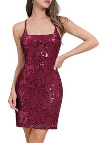 Sequin Homecoming Dresses Teens Women Sparkly Strap Bodycon Cocktail Party Night Prom Dress Vestidos De Fiesta ElegantesHalloween Christmas New Year - 紫紅色 - 查看 1