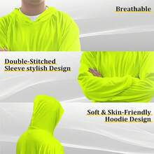 Hi Vis Safety Hoodie, High Visibility Shirts For Men, Long Sleeve, Construction Work Shirts With Sun Protective Hood - 安全黃 - 查看 4