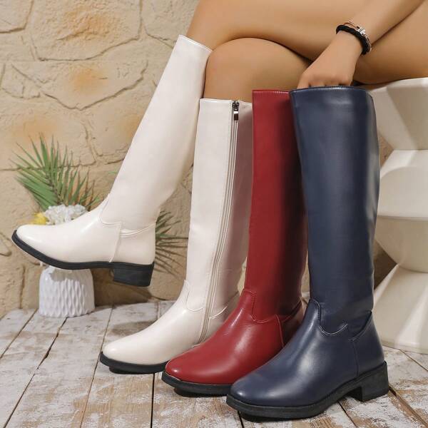 Plus Size Fashion Casual Chunky Heel Slip-On Over-The-Knee Boots