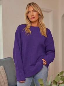 Women's Oversized Sweaters Fuzzy Chunky Warm Pullover Sweater - 紫色 - 查看 4