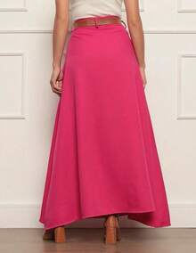 Women's Long Round Skirt Tailored Oxford Fashion Evangelical Casual Basic Winter High Waist Elegant - 玫紅色 - 查看 4