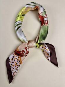 1件装女士波西米亚风花卉蝴蝶印花优雅缎面围巾，可作领巾、头巾、连衣裙配饰 - 彩色 - 查看 4