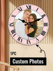 1pc 10/12 Inch Custom Photo Wall Clock - Silent Non-Tick Wooden Clock With Roman Numerals, Personalized Gift For Valentine's Day, Wedding, Home Decoration, Office Or School (Batteries Not Included), Clock Wall Decoration, Living Room Home Decoration, Living Room Decoration, - Multicolor - View 11
