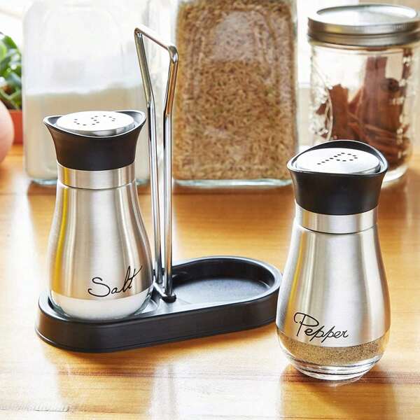 2 Pieces Salt And Pepper Bottle Set, Seasoning Bottle, Glass Spice Jar, Cute Spice Bottle, Suitable For Outdoor Picnics And Barbecues, Salt And Pepper Bottle Set, Unique Stainless Steel And Glass Dispenser, Suitable For Kitchen Accessories (Excluding Bracket)