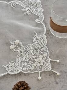 1/2/4/6pcs White Lace Square Coasters, French Vintage High-End Beaded Sequin Handmade Embroidered Placemats, Suitable For Coffee Table, Daily Use, Festivals, Weddings, Parties, Home Decor, Dorm Decor, Photography Background - White - View 3