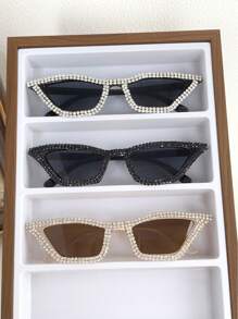 3pcs European & American Cat Eye Rhinestone Embellished Fashion Fashion Glasses For Women
