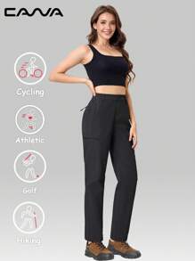 Cavva Women's Water-Resistant Hiking Pants Quick-Dry Lightweight Comfort Stretch Mid-Rise Elastic Sides 5 Secure Pockets Thigh Zipper Straight Leg Cut Golf Camping Traveling - Black - View 4