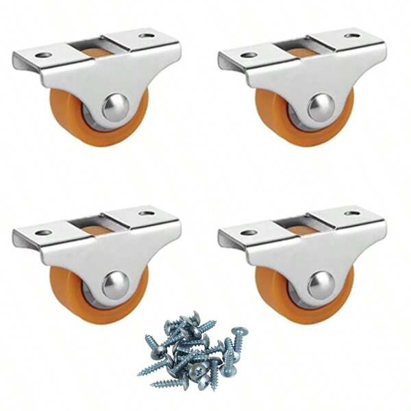 4pcs 1 Inch Mini Quiet Casters With Metal Top Plate - TPR Rubber Wheels, Ideal For Furniture, Cabinets, Caster Beds And Drawers - Includes Mounting Screws, Furniture Casters | Metal Shell Plate | Smooth Rolling Wheels