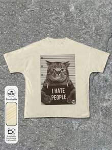 Women's Funny Cat Letter Print Round Neck Short Sleeve Simple Casual Everyday T-Shirt Tops Women's Summer Everyday Casual Street Style Tops Cute T-Shirts