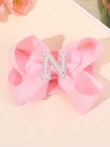 1 pièce Bandeau à nœud large de couleur unie élégante de la lettre A à Z, convient aux filles et aux bébés, serre-tête nœud perle doux, accessoire cheveux en satin, décoration de cheveux à la mode - Rose bonbon - Voir 33