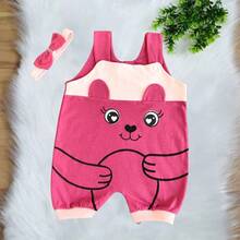 Overalls + Headband Set – Baby Girl Cow Print Size RN To 3 Months - Hot Pink - View 2