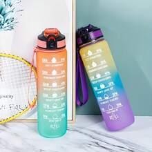 1000ml/33.8oz Gradient Color Straw Water Bottle With Time Scale - Large Capacity, Portable For Travel, Sports, Fitness, And Home Use - Green Pink Gradient - View 7