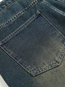 Plus Size Men's Distressed Washed Denim Jeans, Casual College Street Style