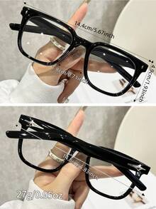 3副Y2K风格塑料几何镜框眼镜，女士款，适合上学、阅读或装饰佩戴 - 黑色豹紋色-3副 - 查看 11