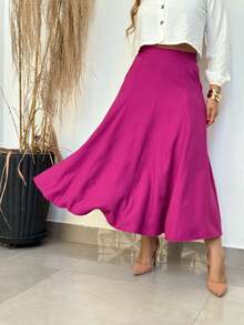 Women's Tailored Midi Skirt With Flared Sensory Design And Elegant Pocket - Rose Red - View 3