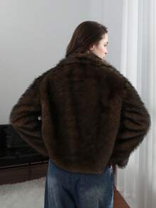 Áo khoác lông giả thời trang thu đông HH dành cho nữ, cổ bẻ, tay dài, màu trắng. - trắng - Xem 12