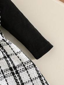 女童优雅花卉格子图案连衣裙，带帽子，时尚优雅的幼儿女童连衣裙 - 黑色 - 查看 6