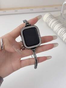 1PC Design Glitter Women's Zinc Alloy Double Row Rhinestone Watch Strap, Adjustable Length And Easy To Operate Adjustable Women's Watch Strap Compatible With Apple Watch 38/40/41/42/44/45/46/49mm, Suitable For Apple Watch Series Ultra/SE/10/9/8/7/6/5/4/3/2/1, Suitable For Giving Friends A Youthful And Fashionable Women's Smart Watch Strap (Strap Only, Watch And Case Not Included)