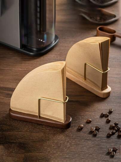 1 Piece Of Solid Wood Coffee Filter Paper Holder - Fan-Shaped Dust-Proof Storage Rack, Suitable For Kitchen And Catering Accessories, Coffee Accessories, Filter Paper Boxes