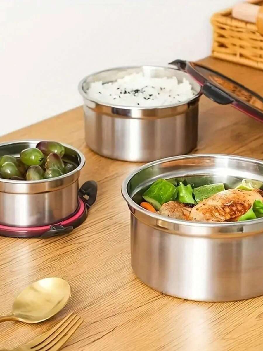 1 件带通风盖的食品容器，可拆卸排水盘，冰箱收纳盒，用于储存冷冻食品、水果和蔬菜，优质 304 级不锈钢，防漏、防潮、防臭，非常适合露营、午餐、剩菜、汤和沙拉（随机盖子颜色）